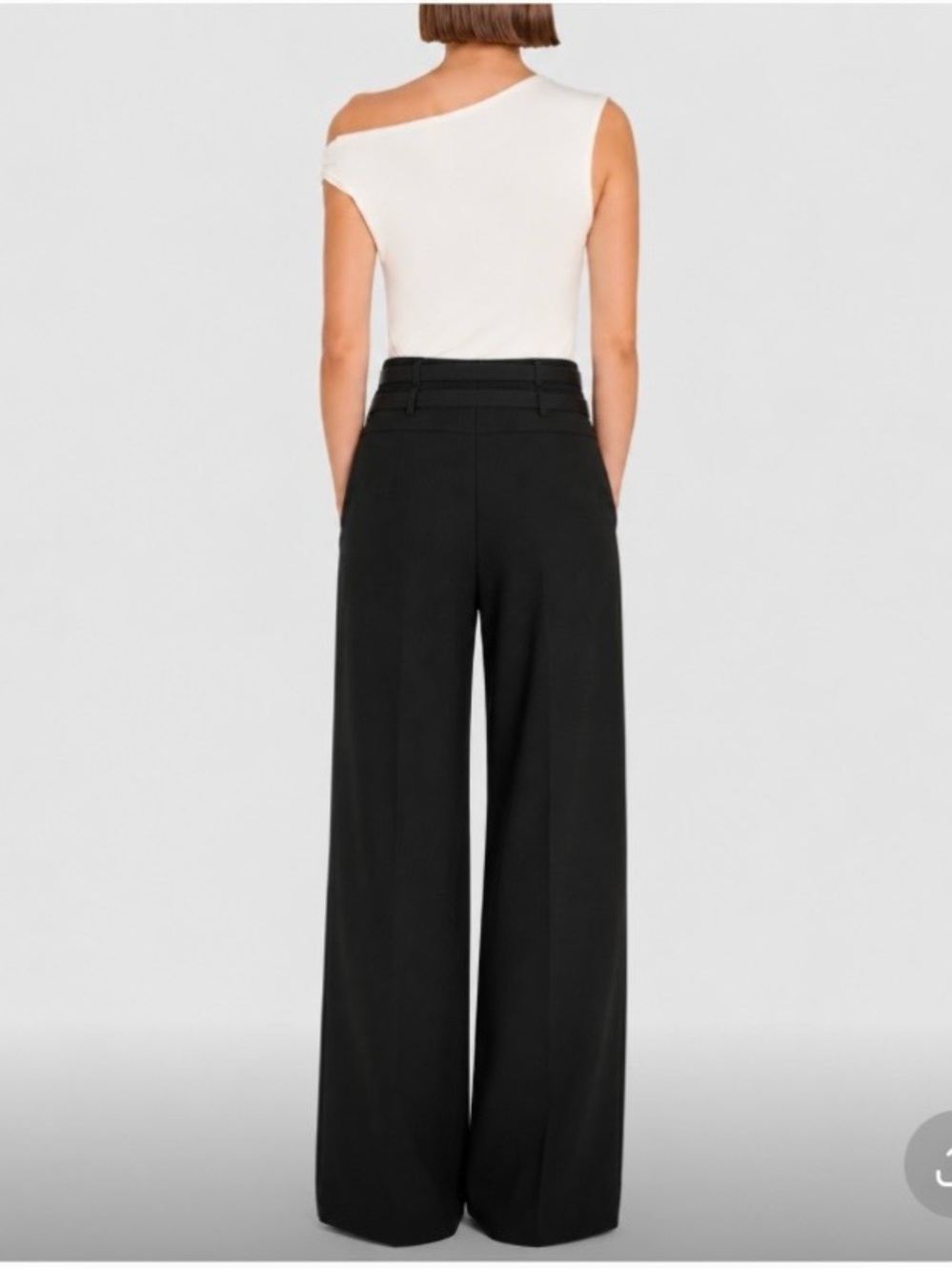 Amanda Uprichard Black High-Waist Wide-Leg Pants with Double Buckle - Picture 3 of 6
